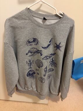 Women’s Crewneck Sweatshirt Blue Ocean Illustrations Size XL